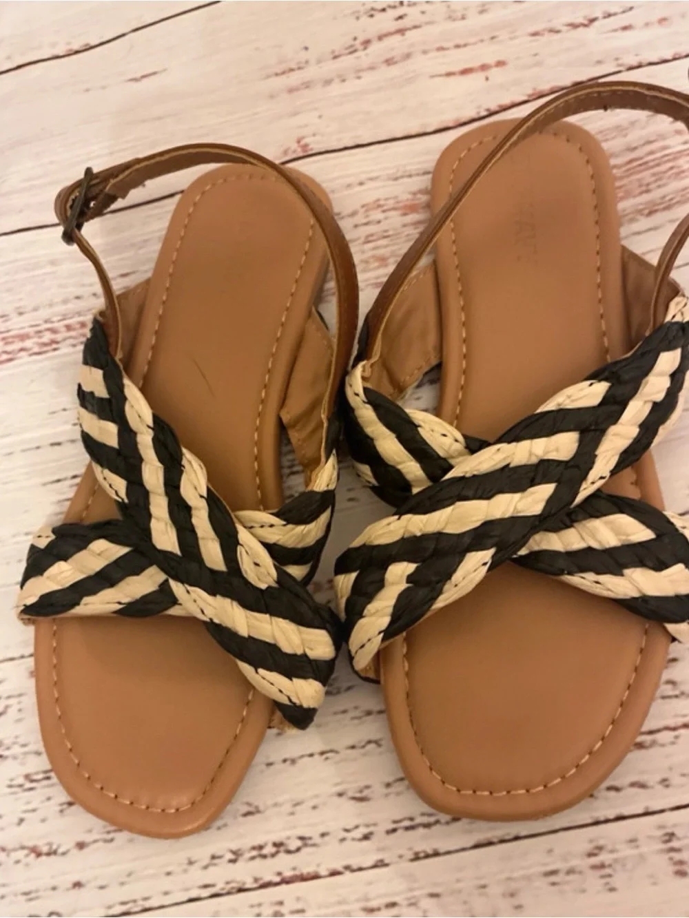 Kids Girl’s Braided Black and Cream Slingback Sandals